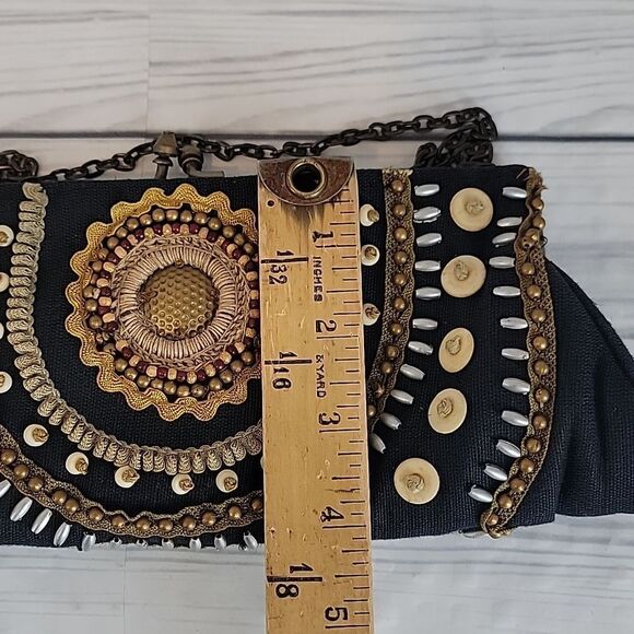 Coldwater Creek Black Beaded Boho Style Clutch Mini Handbag - Picture 10 of 11